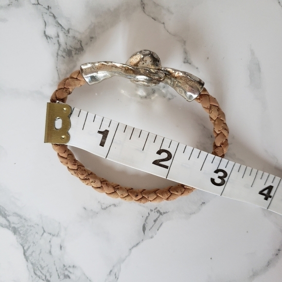 Silver Metal Brown Leather Magnetic Bracelet - Picture 3 of 4